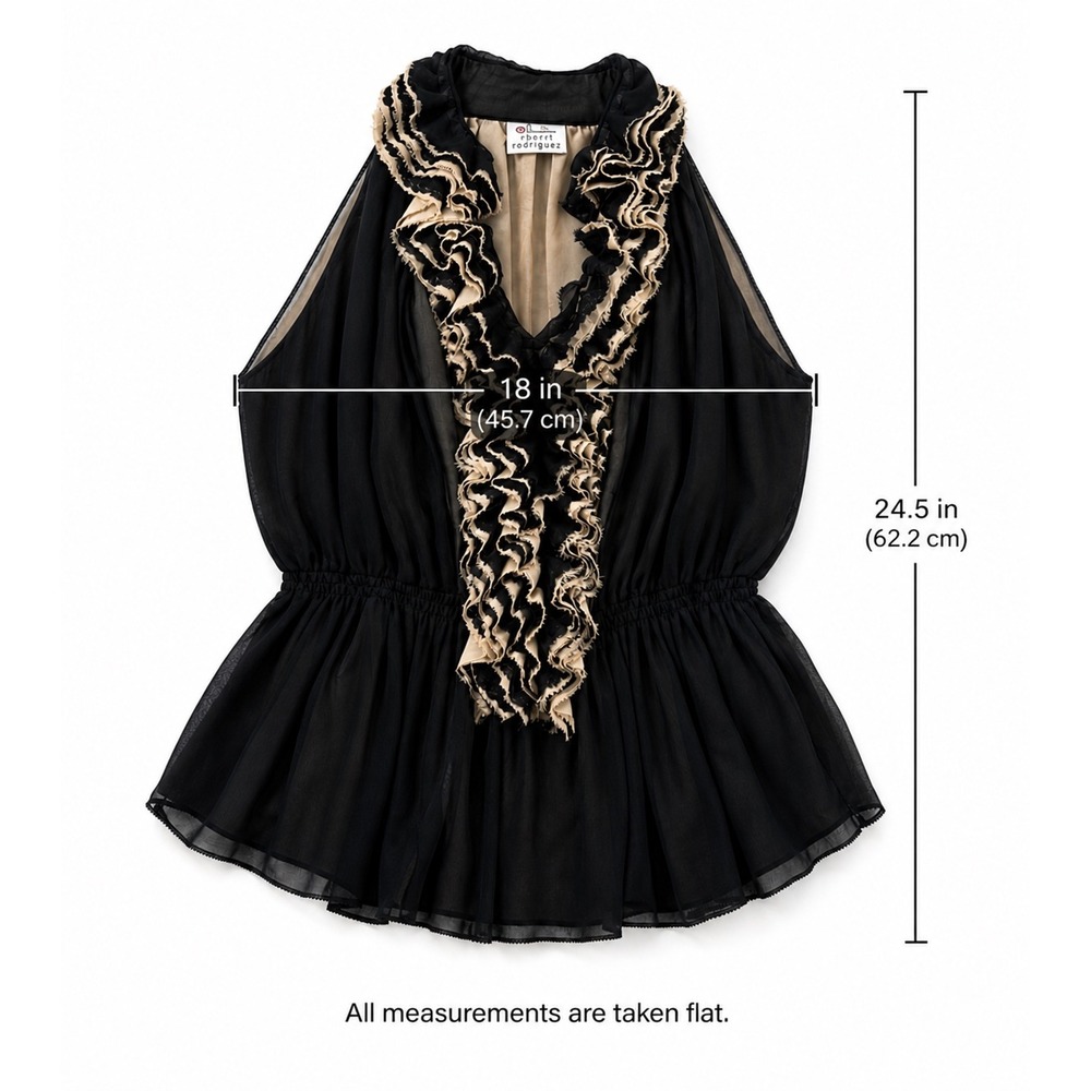 Robert Rodriguez Blouse Womens XS Black Excellent Ruffle Halter Peplum Top - Picture 5 of 12